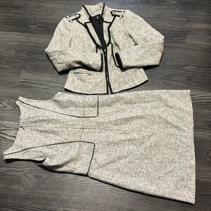 White House Black Market Asymmetrical Dress and Jacket Set - Black and Gray